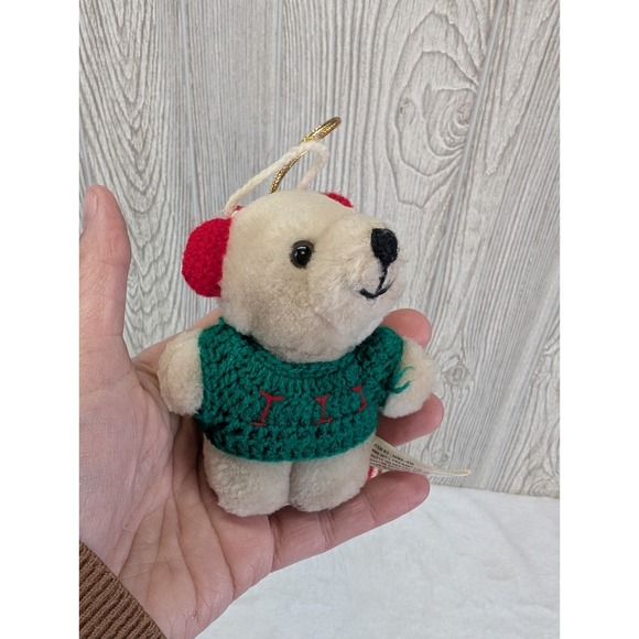 Vintage Mini Plush Teddy Bear Tree Ornament Lot Crochet Sweater Hat Scarf Craft - Picture 2 of 9